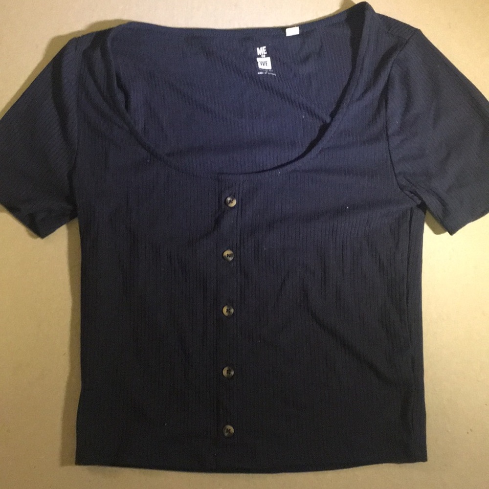 Blue scoop neck ribbed t shirt
